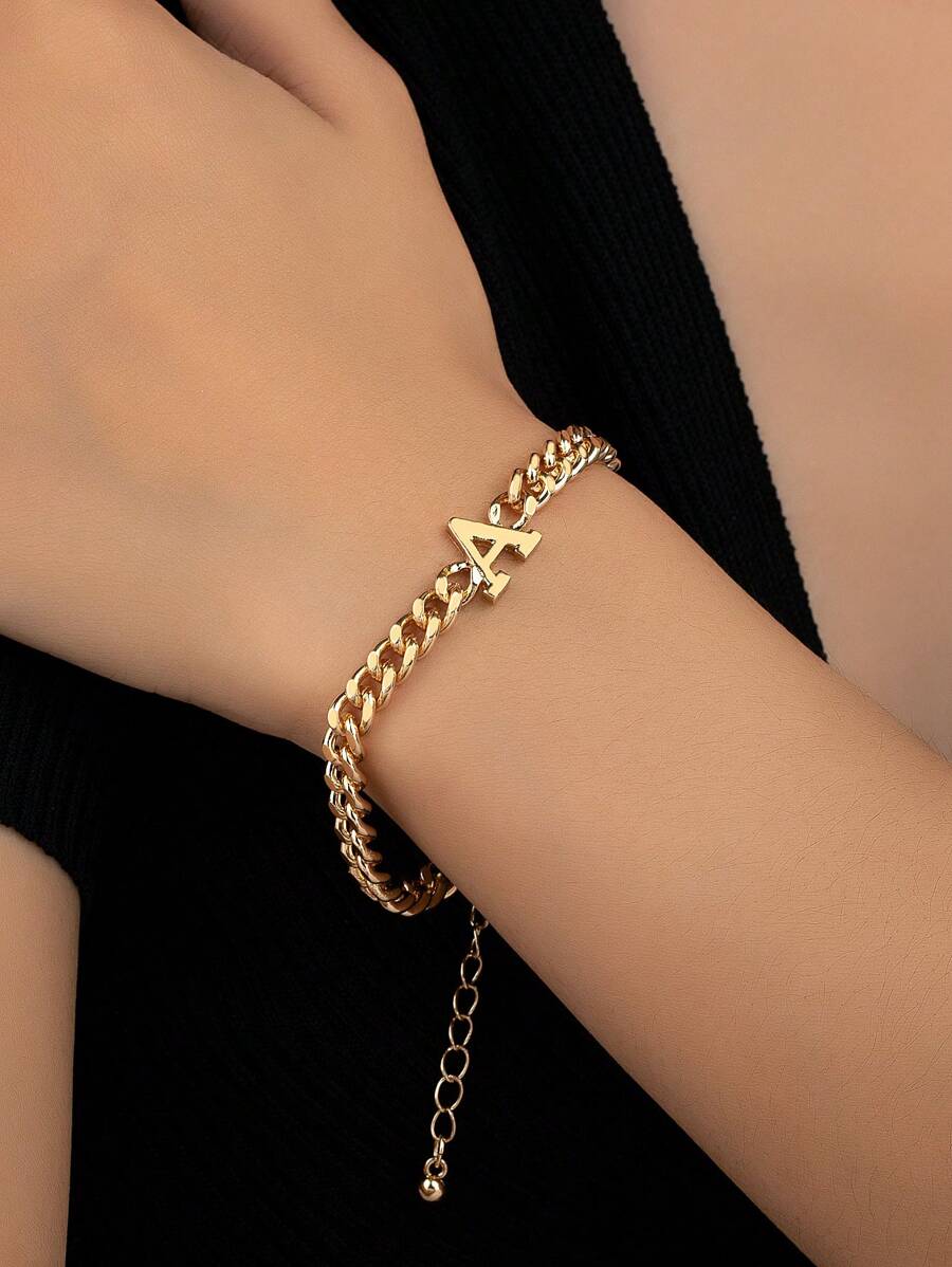 1 vòng tay trang trí chữ cái thời trang cho phụ nữ để trang trí hàng ngày - Vàng - Xem 1