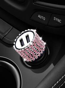 1 bộ sạc xe hơi trang trí rhinestone - Hồng - Xem 1