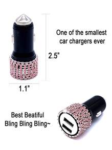 1 bộ sạc xe hơi trang trí rhinestone - Hồng - Xem 4