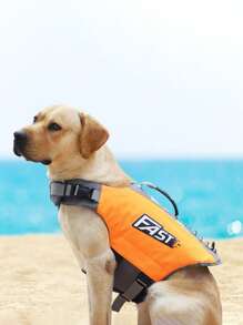 1 pieza Chaleco salvavidas para mascotas con estampado de letra para perro para natación y canotaje - Naranja Quemada - Ver 1