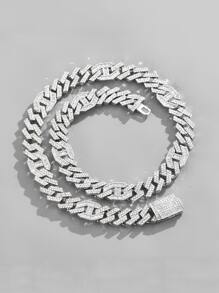 1pc Hip Hop Chain, For Women Men Rhinestone Decor Chain Necklace For Gift - Silver - View 1