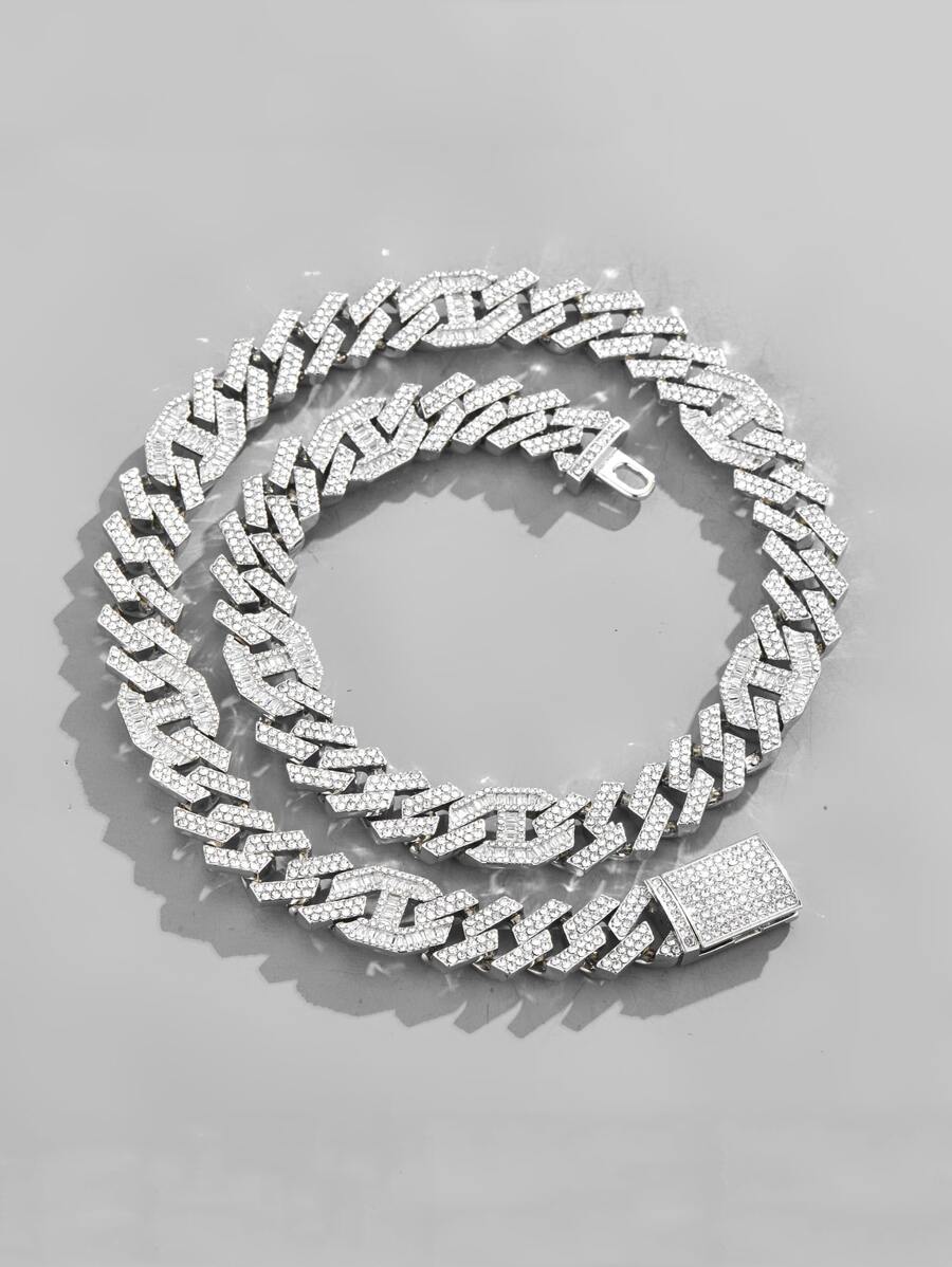 1pc Hip Hop Chain, For Women Men Rhinestone Decor Chain Necklace For Gift - Silver - View 1