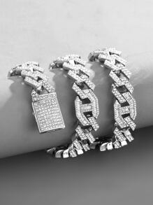 1pc Hip Hop Chain, For Women Men Rhinestone Decor Chain Necklace For Gift - Silver - View 2