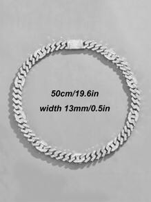 1pc Hip Hop Chain, For Women Men Rhinestone Decor Chain Necklace For Gift - Silver - View 3