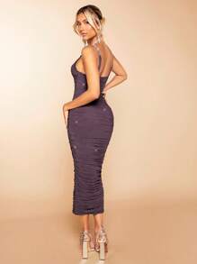 SHEIN BAE Ruched Glitter Cami Bodycon Dress - Purple - View 2