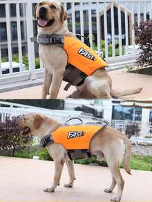 1 pieza Chaleco salvavidas para mascotas con estampado de letra para perro para natación y canotaje - Naranja Quemada - Ver 5