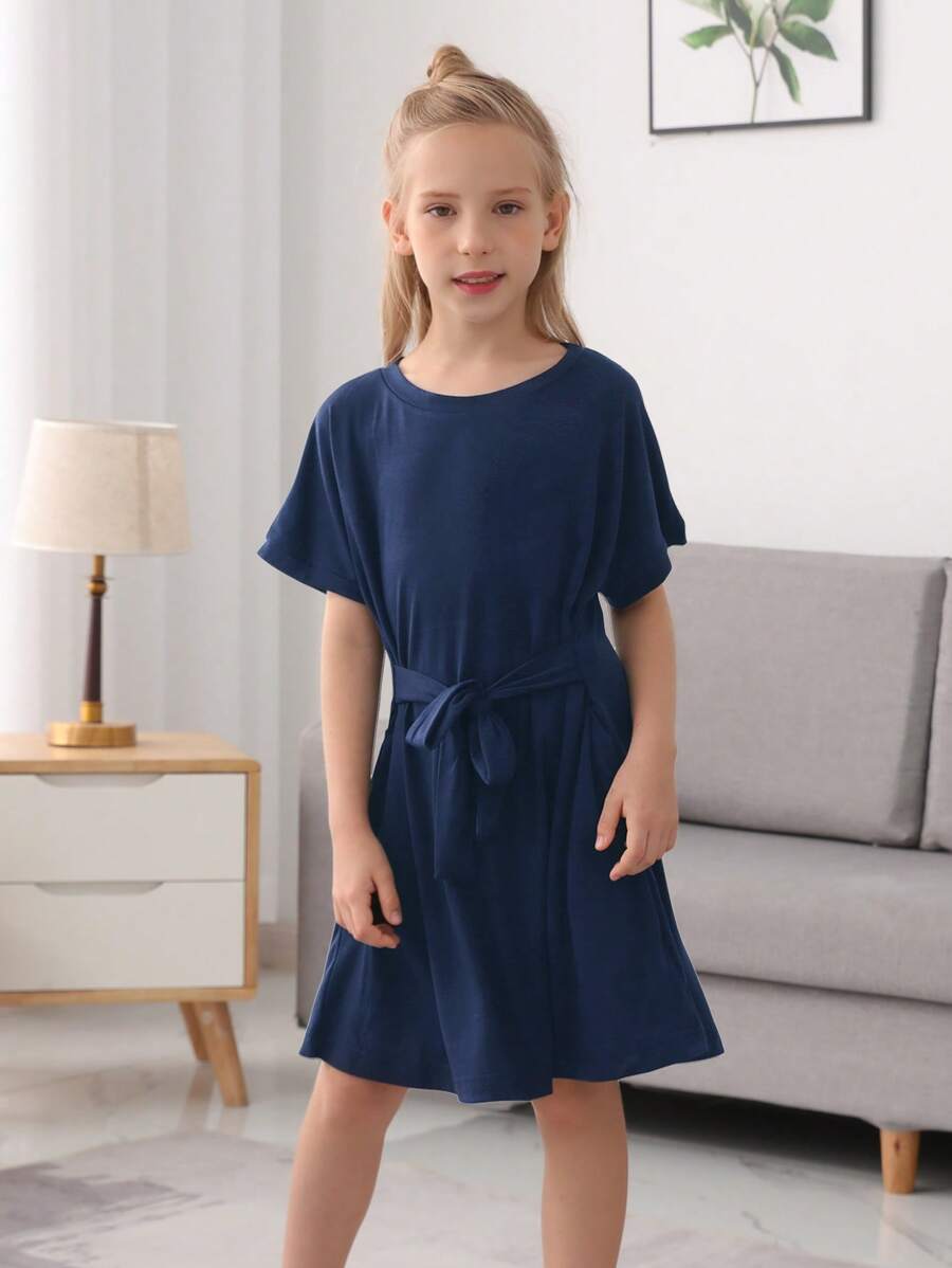 Đầm Gái màu trơn Giải trí - Màu xanh hải quân - Xem 1