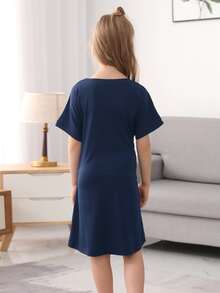 Đầm Gái màu trơn Giải trí - Màu xanh hải quân - Xem 2