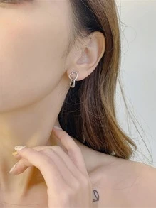 Heart Design Stud Earrings - Silver - View 2