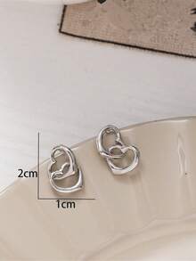Heart Design Stud Earrings - Silver - View 3