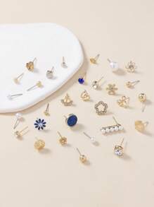 30pairs/Set Rhinestone & Faux Pearl Decor Earrings - Multicolor - View 2