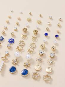 30pairs/Set Rhinestone & Faux Pearl Decor Earrings - Multicolor - View 3