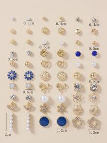 30pairs/Set Rhinestone & Faux Pearl Decor Earrings - Multicolor - View 5