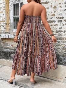 Breezaya 大碼幾何印花打褶荷葉邊抹胸連衣裙 - 彩色 - 查看 2