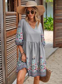 EMERY ROSE 印花燈籠袖娃娃裙 - 彩色 - 查看 3