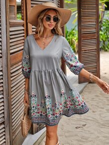 EMERY ROSE 印花燈籠袖娃娃裙 - 彩色 - 查看 4