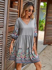 EMERY ROSE 印花燈籠袖娃娃裙 - 彩色 - 查看 5