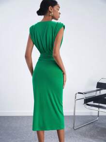 Maija 素色墊肩抽褶細節連衣裙