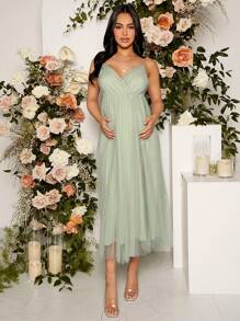 SHEIN 孕婦素色網紗吊帶連衣裙 - 薄荷綠 - 查看 5