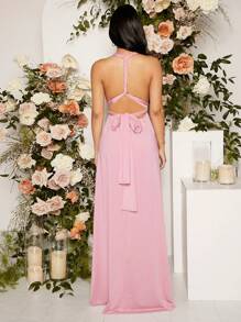 SHEIN Váy Bà bầu Lộ Lưng Hội Chữ thập Cắt ra Dây kéo màu trơn Gợi cảm - Màu Hồng baby - Xem 11