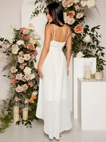 SHEIN Maternity Solid Belted Cami Dress, For Party - White - View 2