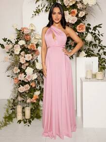 SHEIN Váy Bà bầu Lộ Lưng Hội Chữ thập Cắt ra Dây kéo màu trơn Gợi cảm - Màu Hồng baby - Xem 12