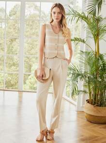 MOTF PREMIUM 條紋圖案馬甲 - 杏色 - 查看 4