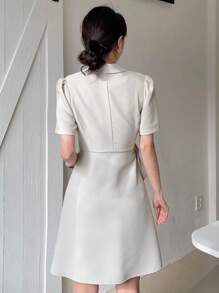 DAZY Lapel Neck Knot Side Wrap Dress Sundress - Beige - View 2