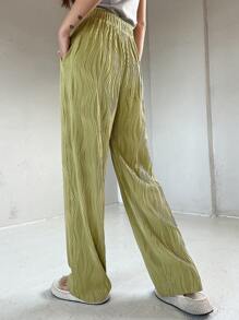 DAZY 純色斜口直腳褲 - 橄欖綠 - 查看 2