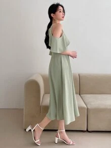 DAZY Đầm Xù Dây kéo màu trơn Buổi tiệc - Màu xanh Bạc hà - Xem 5