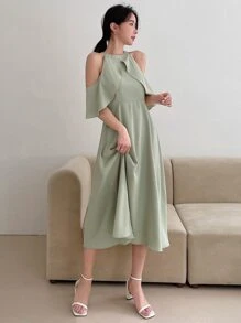 DAZY Đầm Xù Dây kéo màu trơn Buổi tiệc - Màu xanh Bạc hà - Xem 6