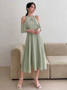 DAZY Đầm Xù Dây kéo màu trơn Buổi tiệc - Màu xanh Bạc hà - Xem 8