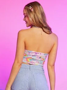 SHEIN X Care Bears Bear Print Knot Front Bandana Tube Top - Multicolor - View 2