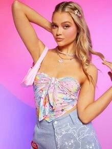 SHEIN X Care Bears Bear Print Knot Front Bandana Tube Top - Multicolor - View 6