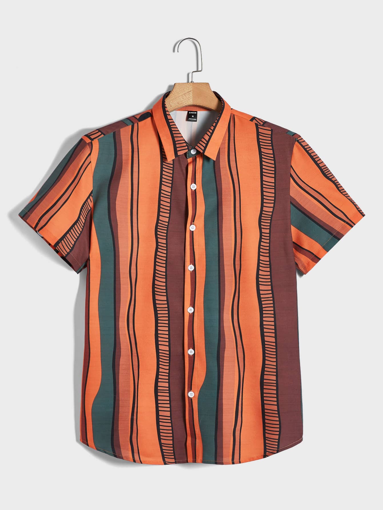 Manfinity Hombres Camisa con estampado de rayas con botón delantero - Multicolor - Ver 1