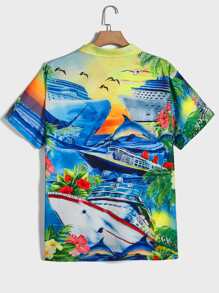 Manfinity Men Floral And Dolphin Print Shirt - Multicolor - View 2