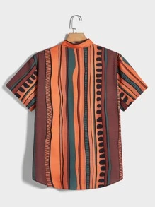 Manfinity Hombres Camisa con estampado de rayas con botón delantero - Multicolor - Ver 2