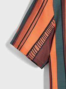 Manfinity Hombres Camisa con estampado de rayas con botón delantero - Multicolor - Ver 3