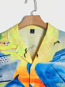 Manfinity Men Floral And Dolphin Print Shirt - Multicolor - View 4