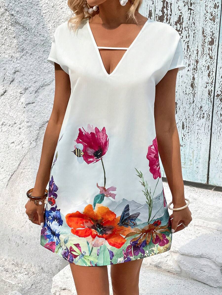 SHEIN LUNE Đầm Cắt ra Hoa Boho - Nhiều màu - Xem 1