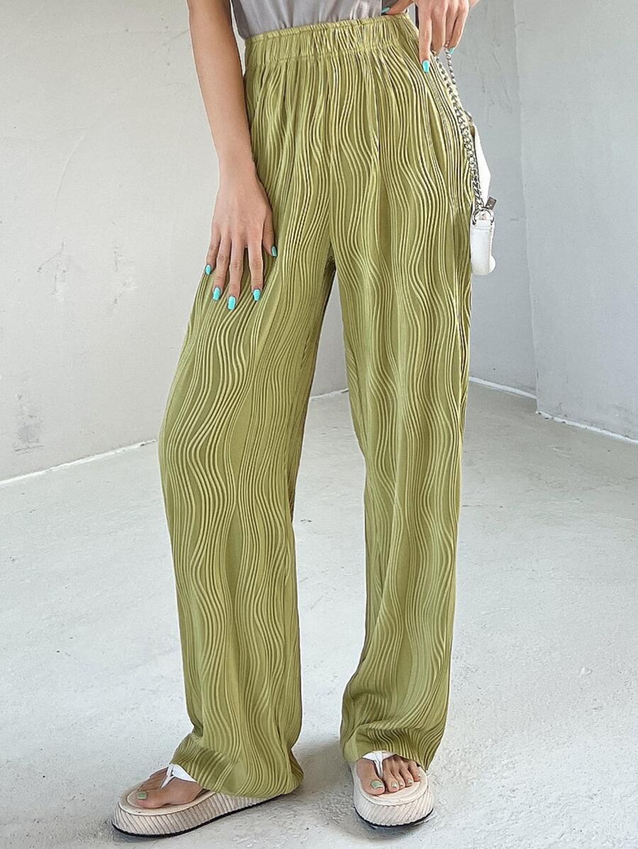 DAZY 純色斜口直腳褲 - 橄欖綠 - 查看 1