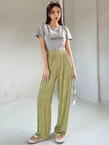 DAZY 純色斜口直腳褲 - 橄欖綠 - 查看 9