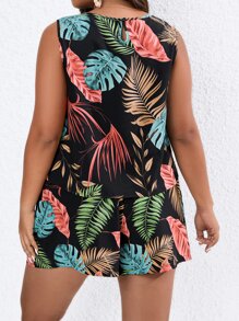 SHEIN LUNE Plus Tropical Print Tank Top & Shorts - Multicolor - View 2