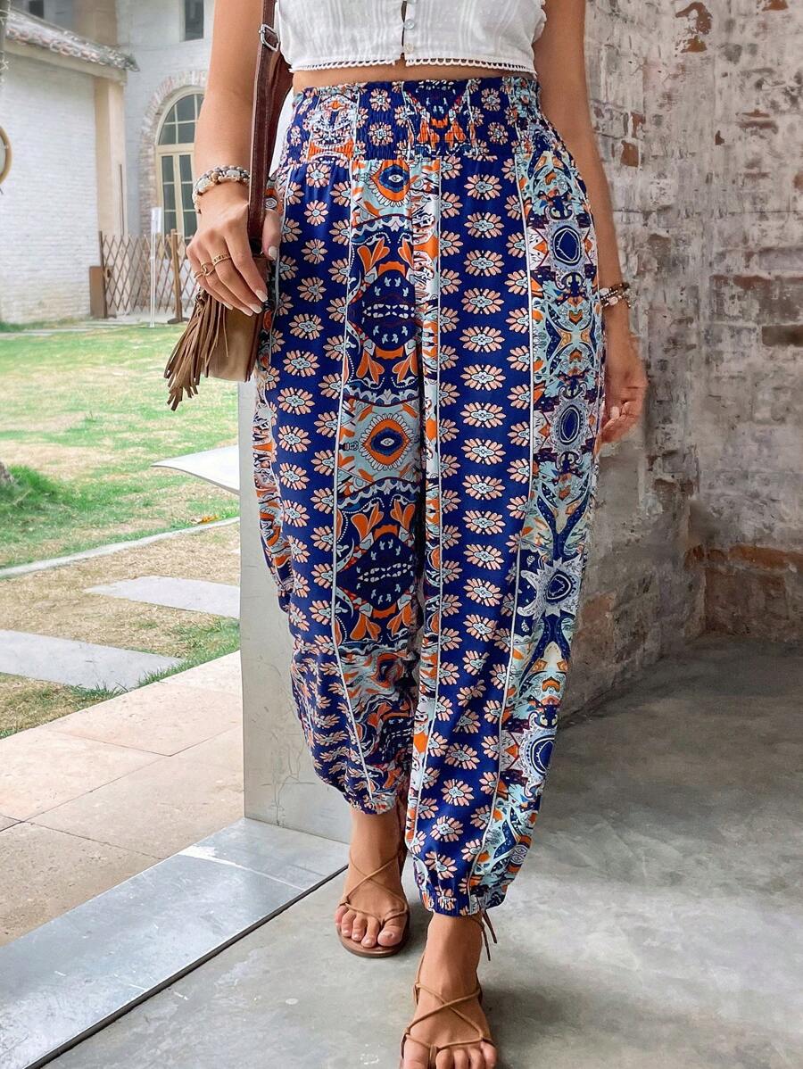 SHEIN Holidaya Quần Plus Size Thắt nút Hoa Boho - Nhiều màu - Xem 1