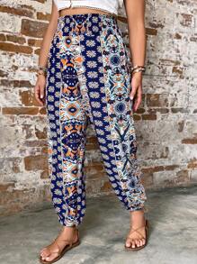 SHEIN Holidaya Quần Plus Size Thắt nút Hoa Boho - Nhiều màu - Xem 3