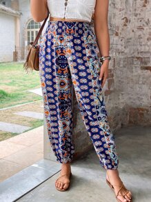 SHEIN Holidaya Quần Plus Size Thắt nút Hoa Boho - Nhiều màu - Xem 4