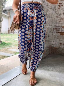 SHEIN Holidaya Quần Plus Size Thắt nút Hoa Boho - Nhiều màu - Xem 5
