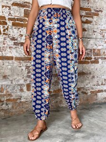 SHEIN Holidaya Quần Plus Size Thắt nút Hoa Boho - Nhiều màu - Xem 6