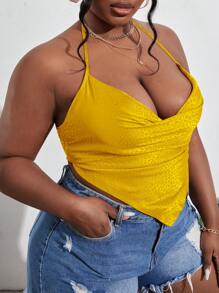 Slaydiva Plus Draped Bandana Hem Tie Backless Halter Top - Yellow - View 3
