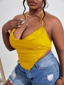 Slaydiva Plus Draped Bandana Hem Tie Backless Halter Top - Yellow - View 4